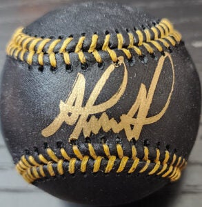 Franklin Arias Autographed Rawlings Black OMLB Baseball v1