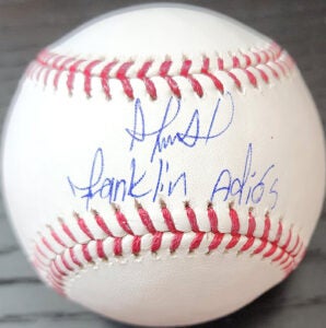 Franklin Arias Autographed Rawlings OMLB Baseball inscribed Franklin Adios v1