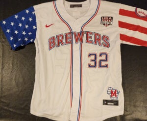 Jacob Misiorowski Autographed Milwaukee Red White Blue 250th Anniversary Replica Jersey v4
