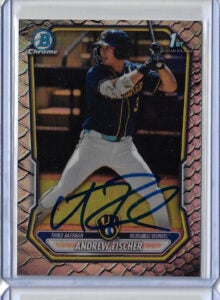 Andrew Fischer Autographed 2026 Bowman Chrome Prospects Reptilian Refractor Rookie Card BCP149