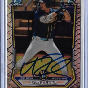 Andrew Fischer Autographed 2026 Bowman Chrome Prospects Reptilian Refractor Rookie Card BCP149
