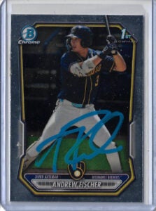 Andrew Fischer Autographed 2026 Bowman Chrome Prospects Rookie Card BCP149 BLUE PAINT