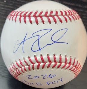 Andrew Fischer Autographed Rawlings OMLB Baseball inscribed 2026 MiLB POY v1