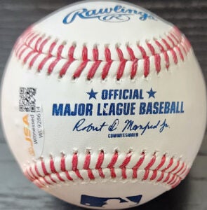 Andrew Fischer Autographed Rawlings OMLB Baseball inscribed 2026 MiLB POY v3