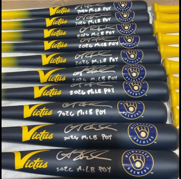 Andrew Fischer Autographed Victus Brewers Bat inscribed 2026 MiLB POY v1