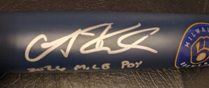 Andrew Fischer Autographed Victus Brewers Bat inscribed 2026 MiLB POY v2