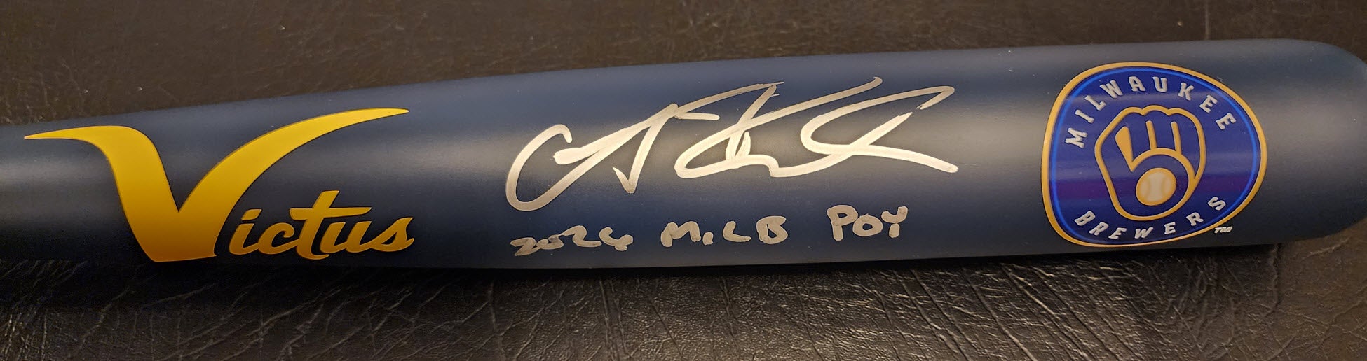 Andrew Fischer Autographed Victus Brewers Bat inscribed 2026 MiLB POY v4