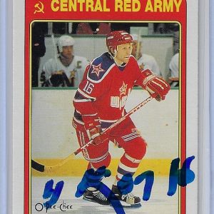 Vladimir Konstantinov 1990 O-Pee-Chee Red Army Inserts 21R Autographed Card