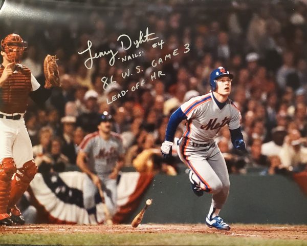 Lenny Dykstra Autographed 16x20 Photo Inscription 86 WS Game 3 Lead Off HR SILVER