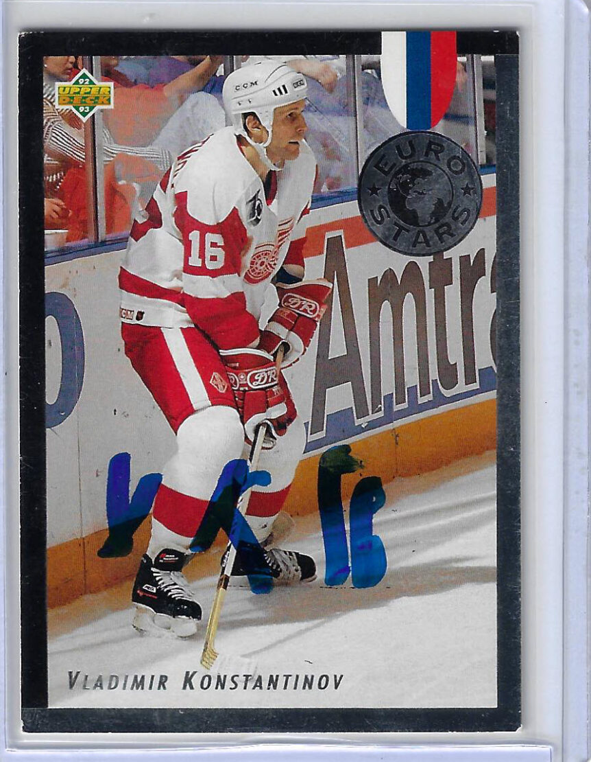 Vladimir Konstantinov 1992 Upper Deck Euro-Stars E10 Autographed Card