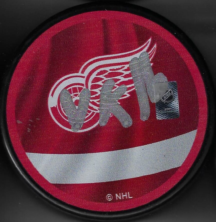 Vladimir Konstantinov Autographed Red Wings Puck RED SIDE