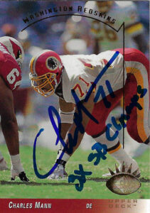 Charles Mann Autographed 1993 SP Football Card Inscribed 3X SB Champs