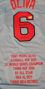 Tony Oliva Autographed Custom Blue Career Stat Jersey with HOF22 Inscription v2