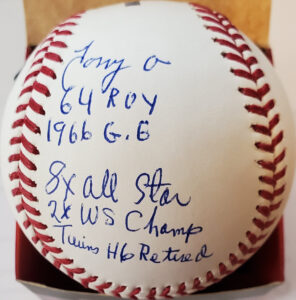 Tony Oliva Autographed Stat Ball v2
