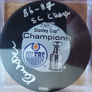 Kent Nilsson Autographed Edmonton Oilers Puck inscribed 86 87 SC Champs