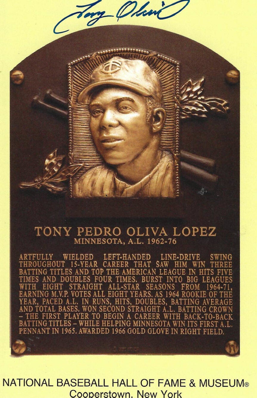 Tony Oliva Baseball HOF Autographed Plaque Postcard