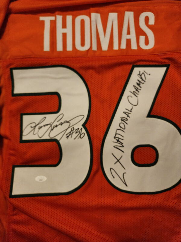 Lamar Thomas Autographed Custom Orange Miami Hurricanes Jersey 3