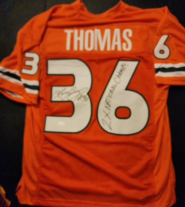 Lamar Thomas Autographed Custom Orange Miami Hurricanes Jersey 4