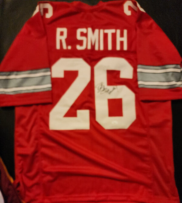 Robert Smith Autographed Custom Red Ohio State Vikings Go Bucks Jersey 2