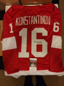 Vladimir Konstantinov Autographed Custom Red Wings Jersey JSA COA 1