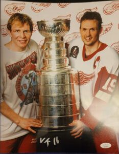 Vladimir Konstantinov Detroit Red Wings Autographed 11x14 Stanley Cup Photo w Yzerman SILVER