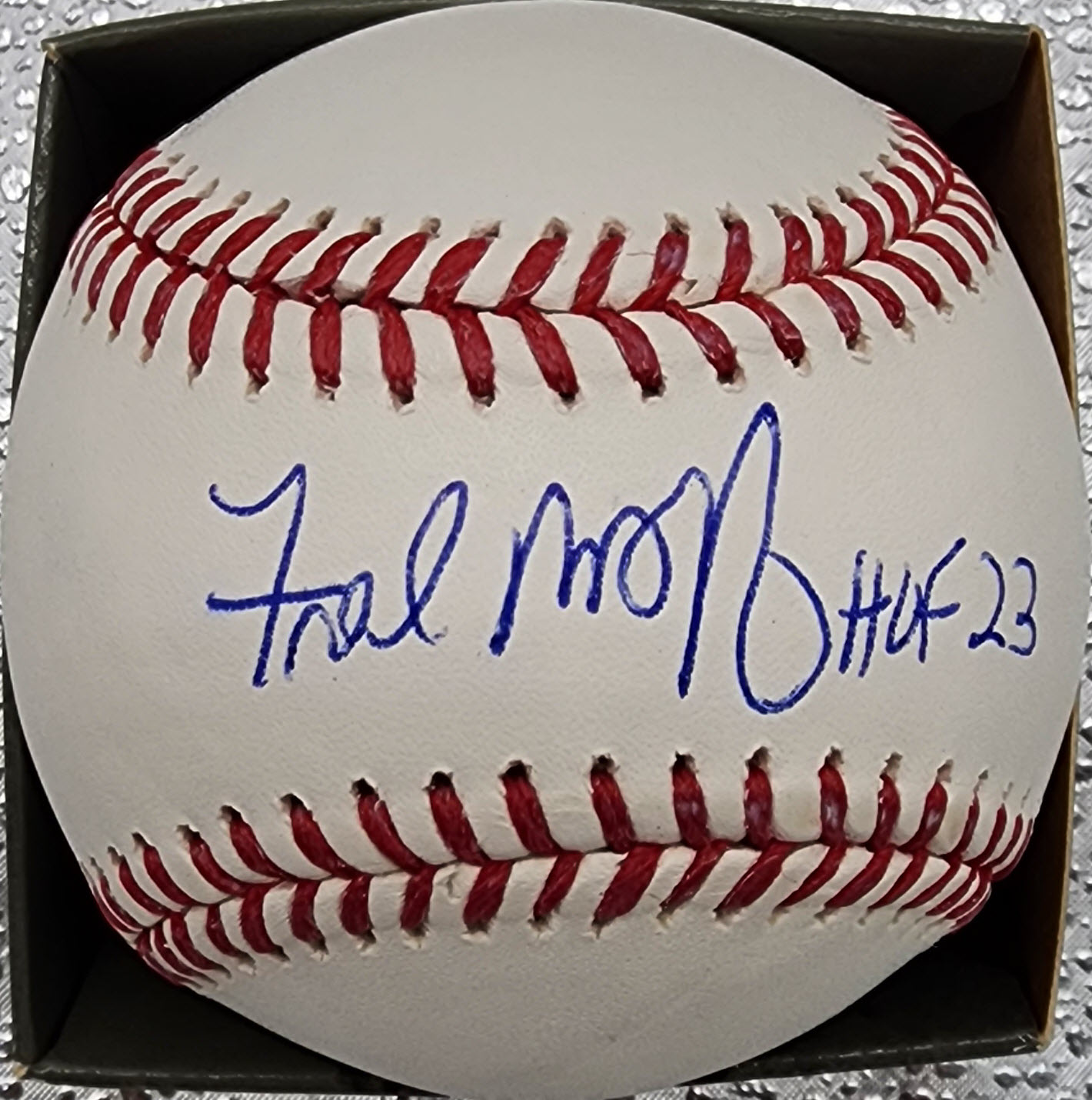 Fred McGriff Autographed OMLB Baseball with HOF23 inscription on sweetspot