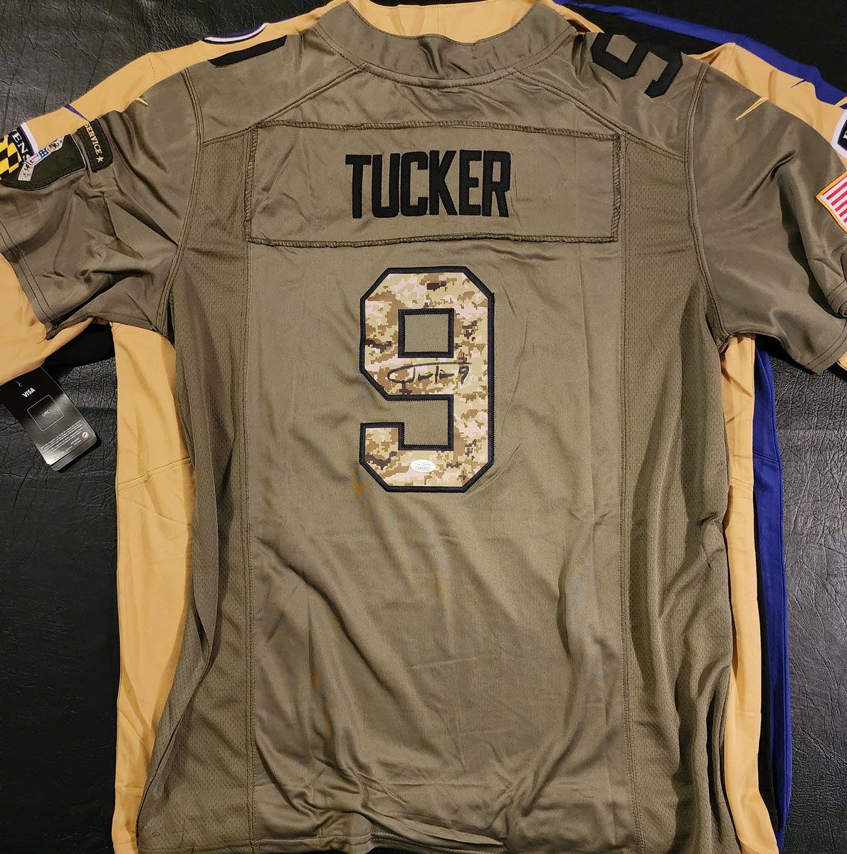 Justin Tucker Autographed Olive Drab Camo Jersey v1
