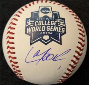 Christian Moore Autographed 2024 College World Series Baseball Beckett Witnessed COA