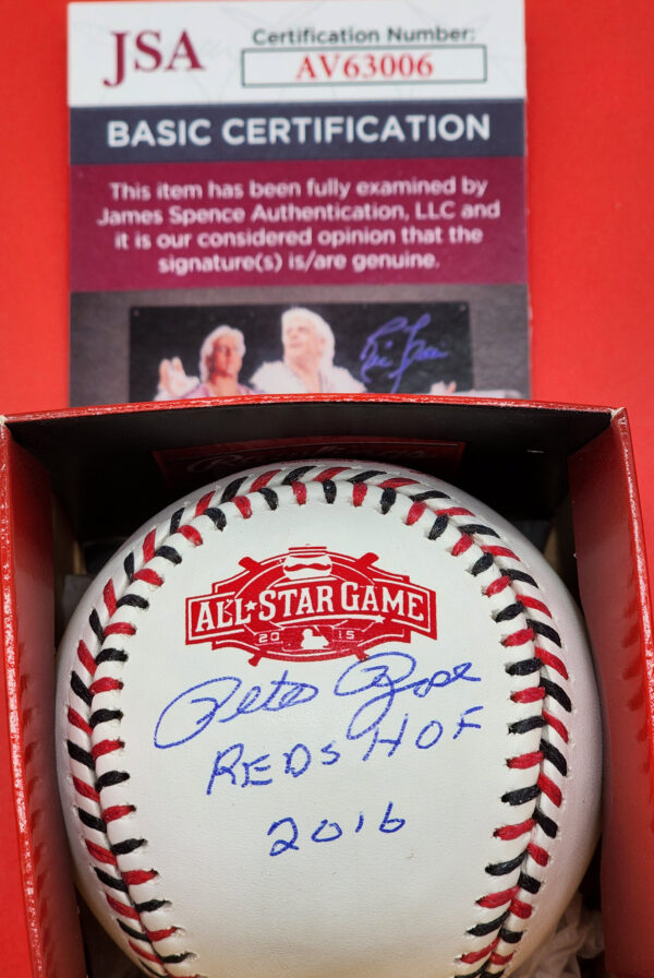 Pete Rose Autographed 2015 All Star Baseball Inscribed Reds HOF 2016 JSA COA v1