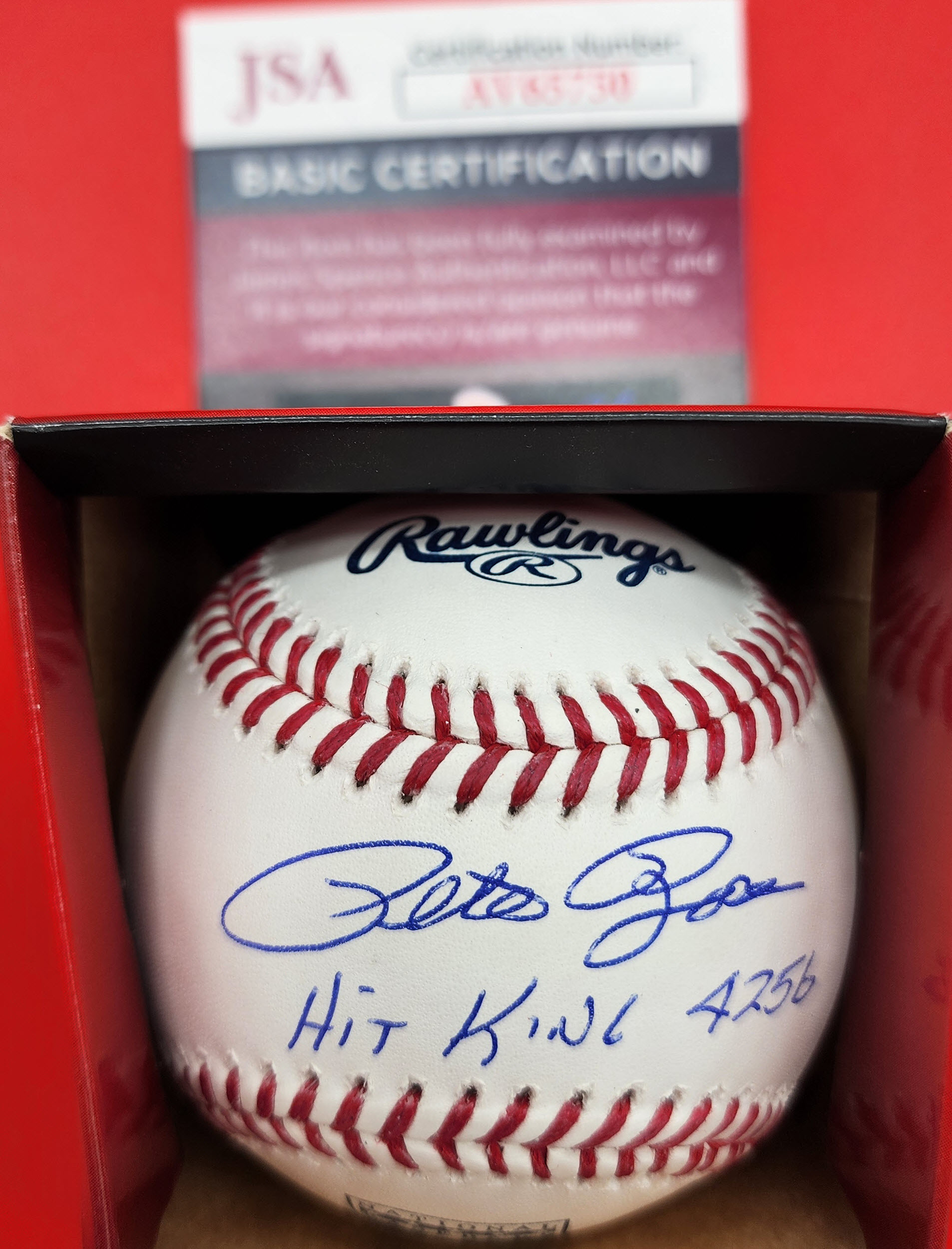 Pete Rose Autographed HOF Baseball Inscribed Hit King 4256 JSA COA v1