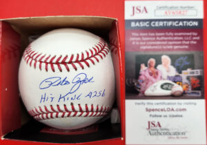 Pete Rose Autographed OMLB Baseball Inscribed Hit King 4256 JSA COA v2