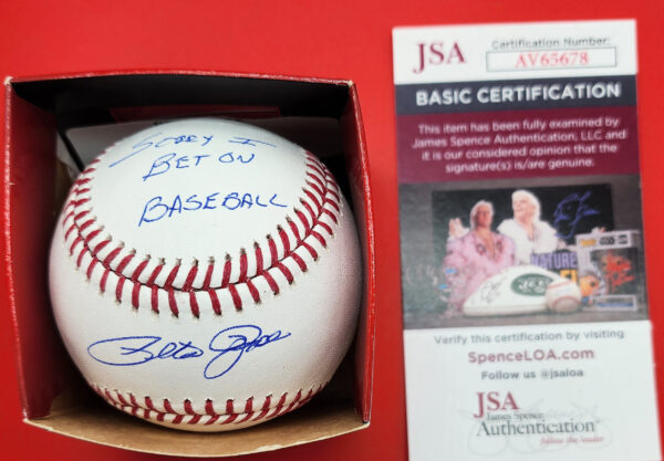 Pete Rose Autographed OMLB Baseball Inscribed Sorry I Bet On Baseball JSA COA v3