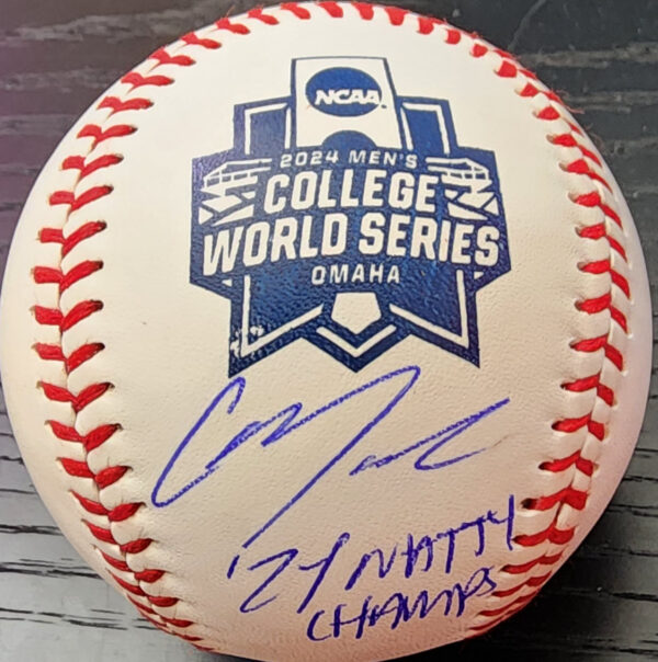 Christian Moore Autographed 2024 College World Series Baseball 24 Natty Champs Witnessed COA v1