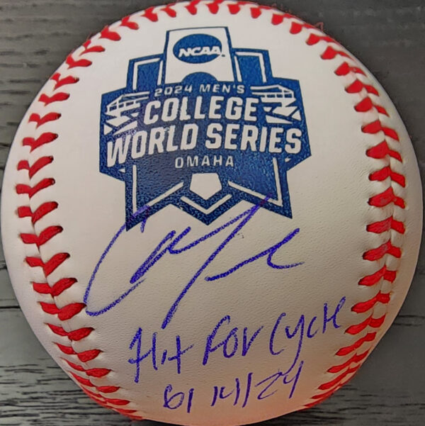 Christian Moore Autographed 2024 College World Series Baseball Hit For Cycle Beckett Witnessed COA v1