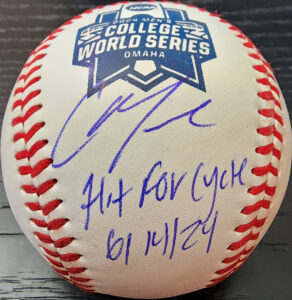 Christian Moore Autographed 2024 College World Series Baseball Hit For Cycle Beckett Witnessed COA v2