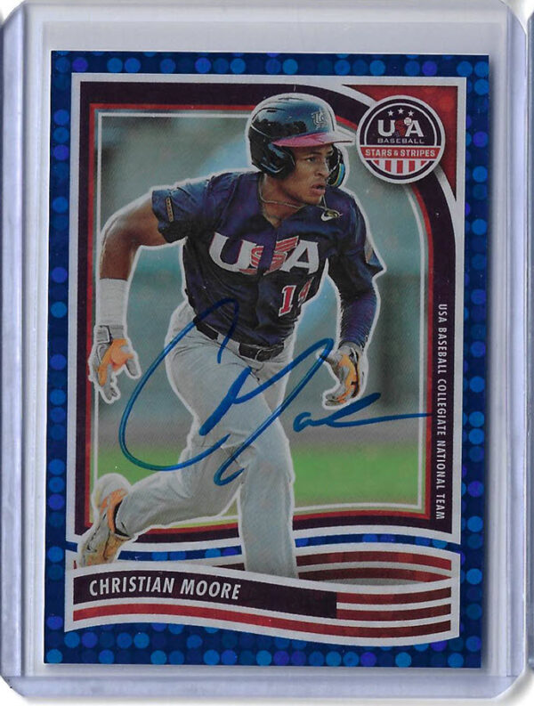 Christian Moore Autographed 2024 Panini USA Stars & Stripes Blue #68 Rookie Card