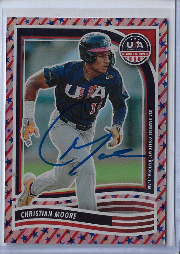 Christian Moore Autographed 2024 Panini USA Stars & Stripes Holo #41 Rookie Card