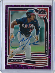 Christian Moore Autographed 2024 Panini USA Stars & Stripes Purple #50 Rookie Card