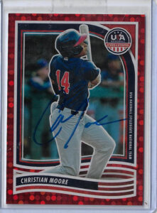 Christian Moore Autographed 2024 Panini USA Stars & Stripes Red Disco #163 Rookie Card