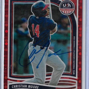 Christian Moore Autographed 2024 Panini USA Stars & Stripes Red Disco #163 Rookie Card