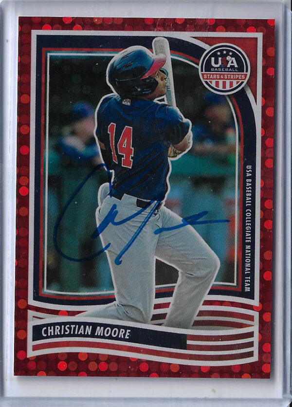 Christian Moore Autographed 2024 Panini USA Stars & Stripes Red Disco #165 Rookie Card