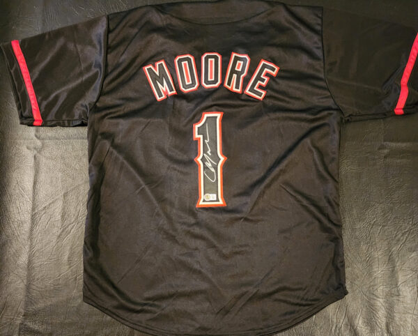 Christian Moore Autographed Custom Black Anaheim Jersey Beckett Witnessed COA v2