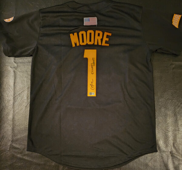 Christian Moore Autographed Replica Black TN Volunteers Jersey Beckett Witnessed COA v2