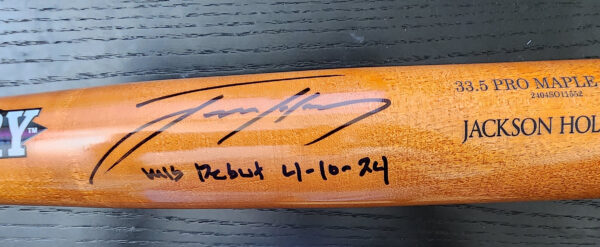 Jackson Holliday Autographed Old Hickory Bat inscribed MLB Debut v2