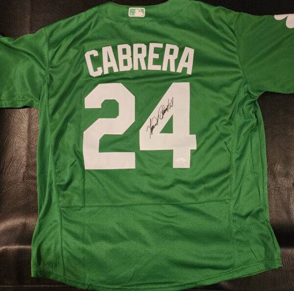 Miguel Cabrera Autographed Green Celtic Detroit Tigers Jersey JSA COA v3