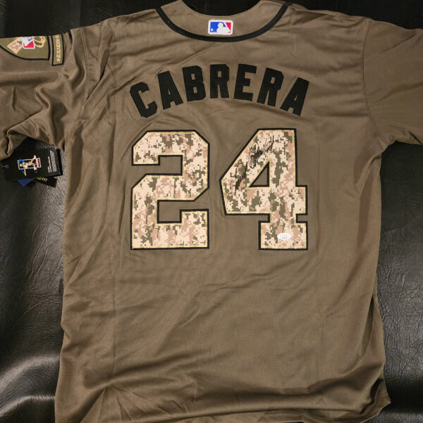 Miguel Cabrera Autographed Green Salute to Service Detroit Tigers Jersey JSA COA v2