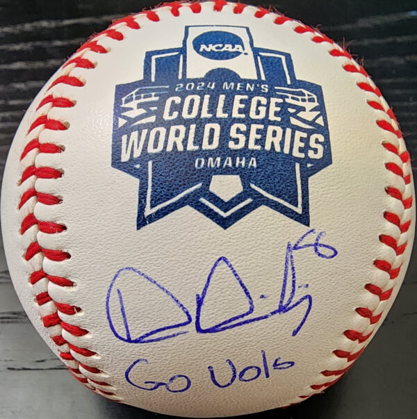 Dylan Dreiling Autographed 2024 College WS Baseball Inscribed Go Vols Beckett COA v1