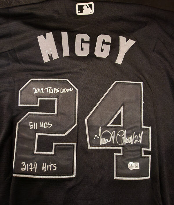 Miguel Cabrera Autographed Black Detroit Tigers MIGGY Inscribed Jersey Beckett COA v2