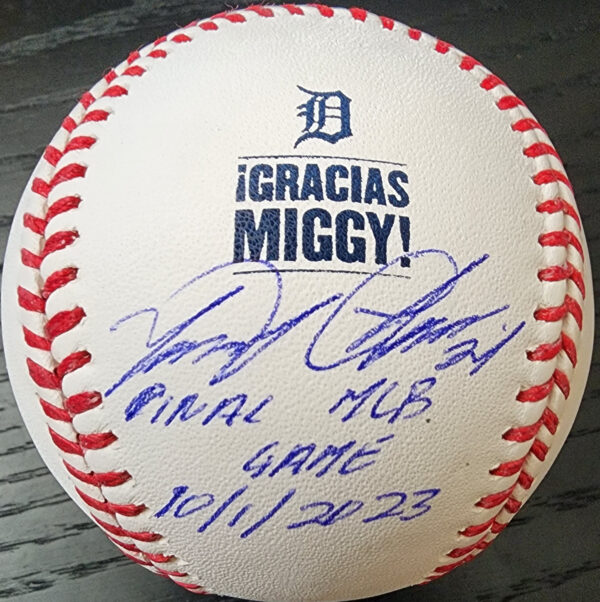 Miguel Cabrera Autographed Gracias Miggy Inscribed Final MLB Game 1012023 Baseball Beckett COA v1