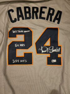 Miguel Cabrera Autographed Gray Detroit Tigers 1970s Turn Back The Clock Inscribed Jersey Beckett COA v2